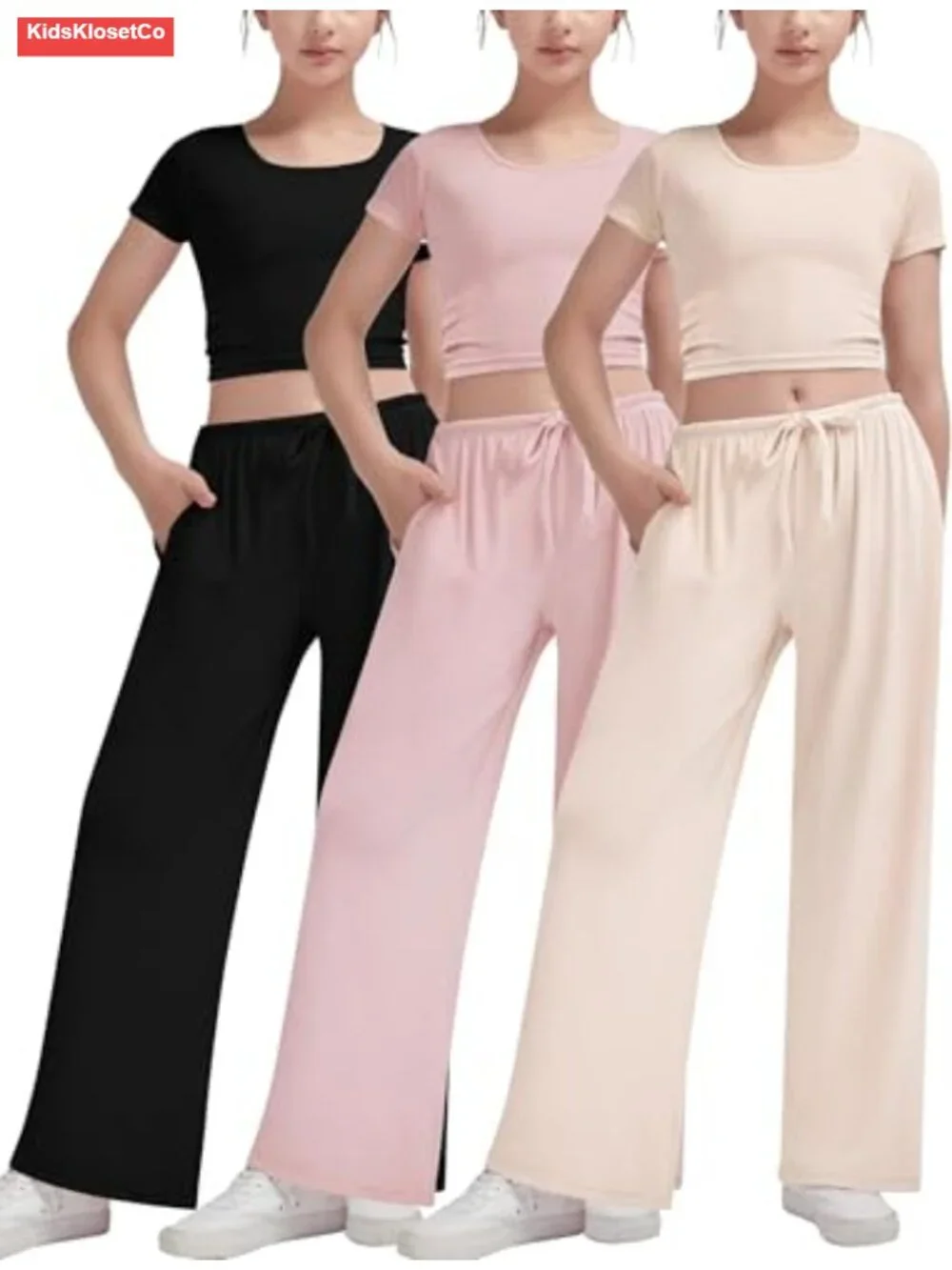 Girls 3 Pack Sweatpants Crop Shirts Matching Sets Teen Outfits